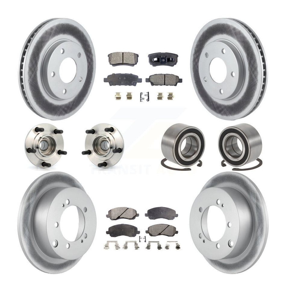 Front Rear Wheel Hub Bearings Assembly Coated Disc Brake Rotors And Ceramic Pads Kit (10Pc) For 2004-2006 Mitsubishi Lancer Ralliart KBB-108421