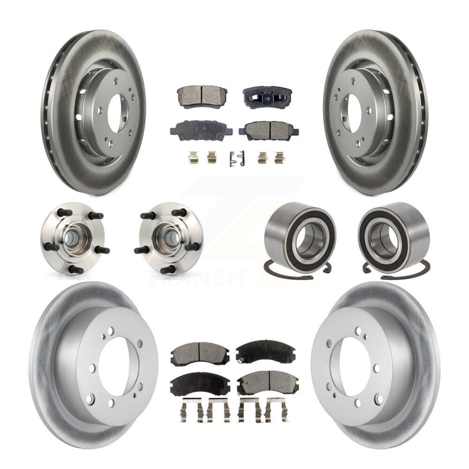 Front Rear Wheel Hub Bearings Assembly Coated Disc Brake Rotors And Ceramic Pads Kit (10Pc) For 2005-2006 Mitsubishi Outlander FWD KBB-108422