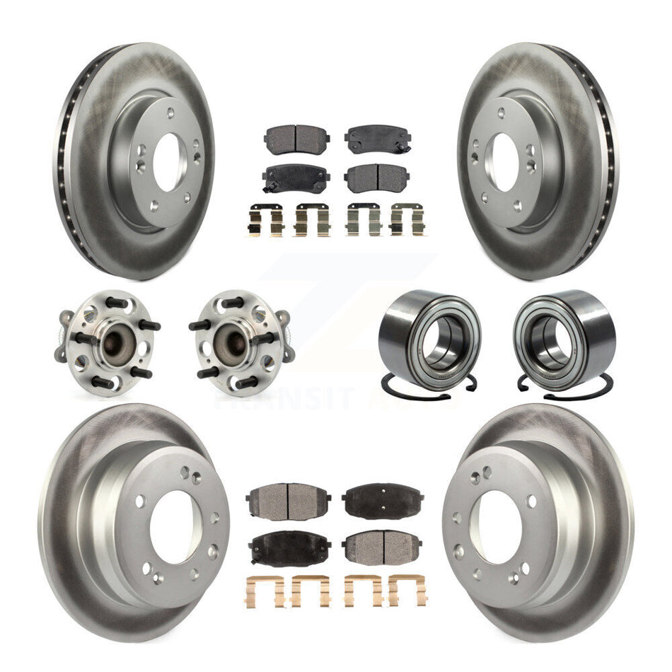Front Rear Wheel Hub Bearings Assembly Coated Disc Brake Rotors And Ceramic Pads Kit (10Pc) For Hyundai Elantra KBB-108423