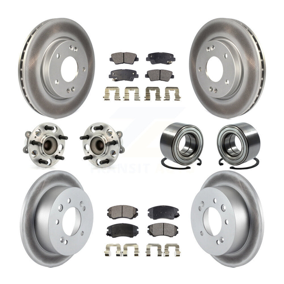 Front Rear Wheel Hub Bearings Assembly Coated Disc Brake Rotors And Ceramic Pads Kit (10Pc) For 2010 Hyundai Elantra Sedan with 4-Wheel ABS From 03 23 10 KBB-108424
