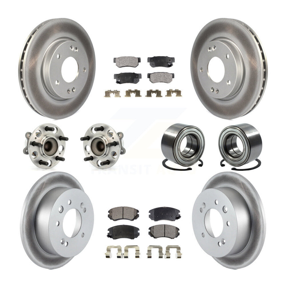 Front Rear Wheel Hub Bearings Assembly Coated Disc Brake Rotors And Ceramic Pads Kit (10Pc) For Hyundai Elantra KBB-108425