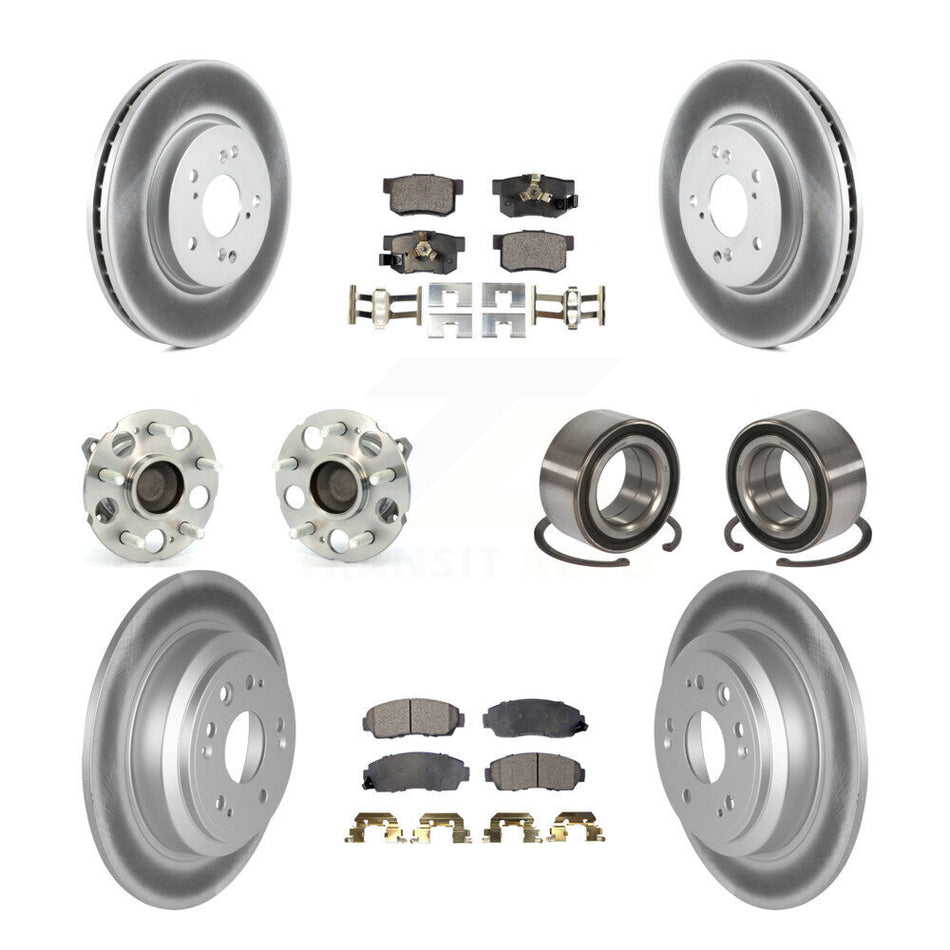 Front Rear Wheel Hub Bearings Assembly Coated Disc Brake Rotors And Ceramic Pads Kit (10Pc) For Honda Accord Crosstour FWD KBB-108431