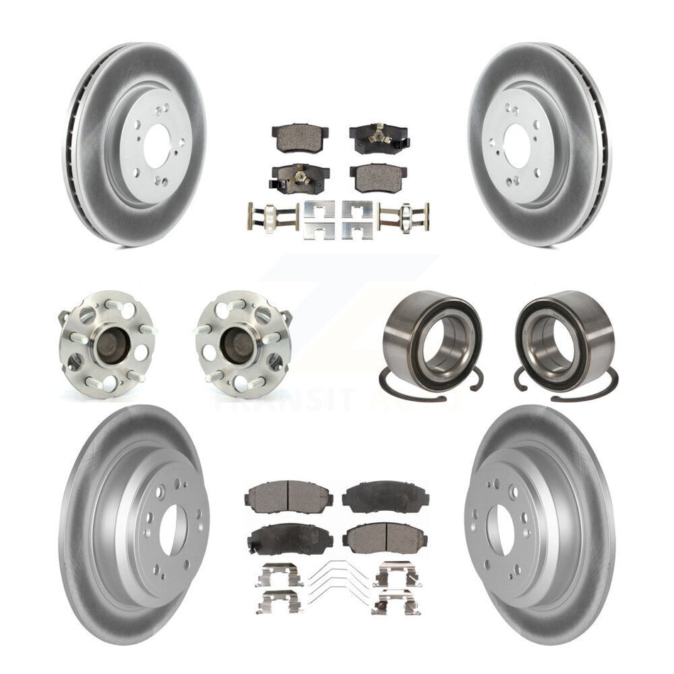 Front Rear Wheel Hub Bearings Assembly Coated Disc Brake Rotors And Ceramic Pads Kit (10Pc) For 2013-2015 Honda Crosstour FWD KBB-108432