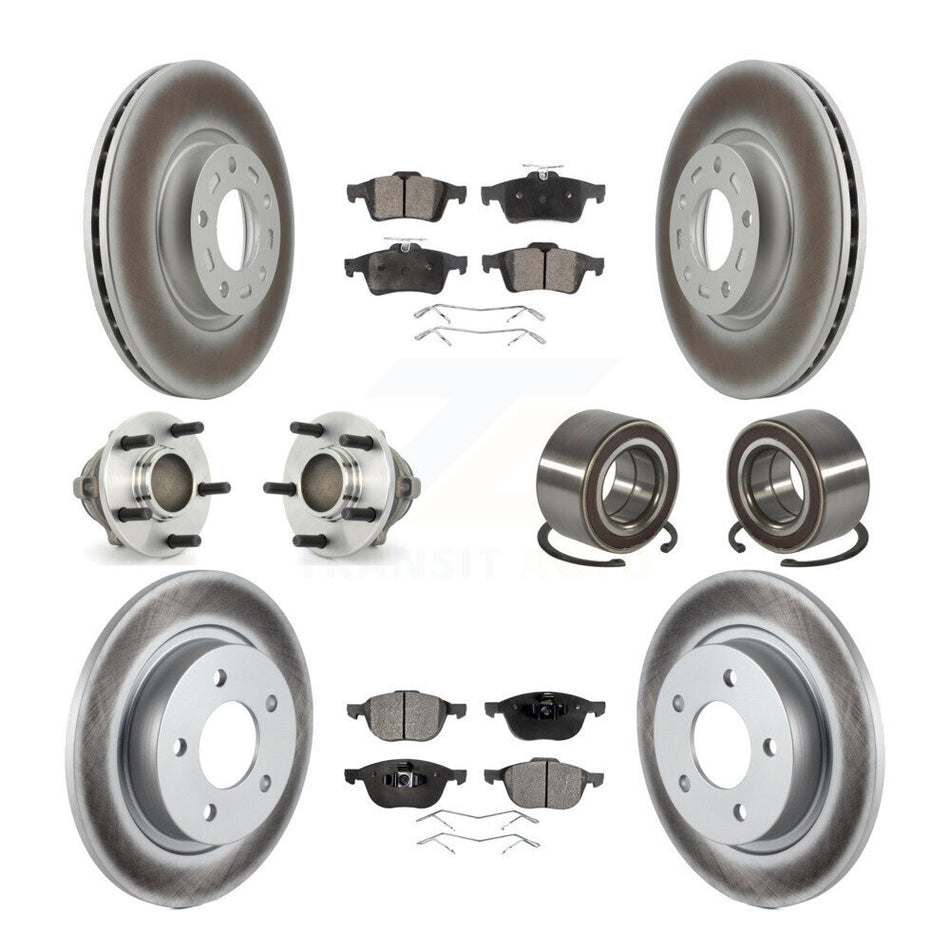Front Rear Wheel Hub Bearings Assembly Coated Disc Brake Rotors And Ceramic Pads Kit (10Pc) For Mazda 3 Sport KBB-108436