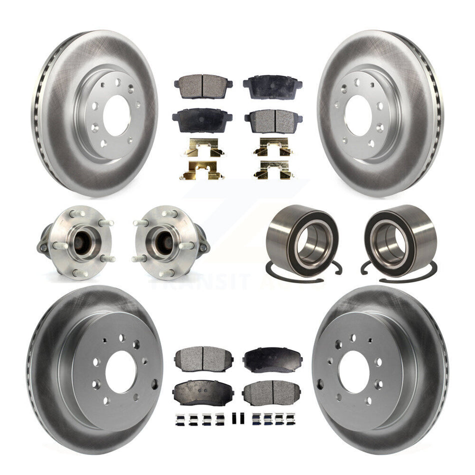 Front Rear Wheel Hub Bearings Assembly Coated Disc Brake Rotors And Ceramic Pads Kit (10Pc) For 2007-2012 Mazda CX-7 FWD KBB-108445