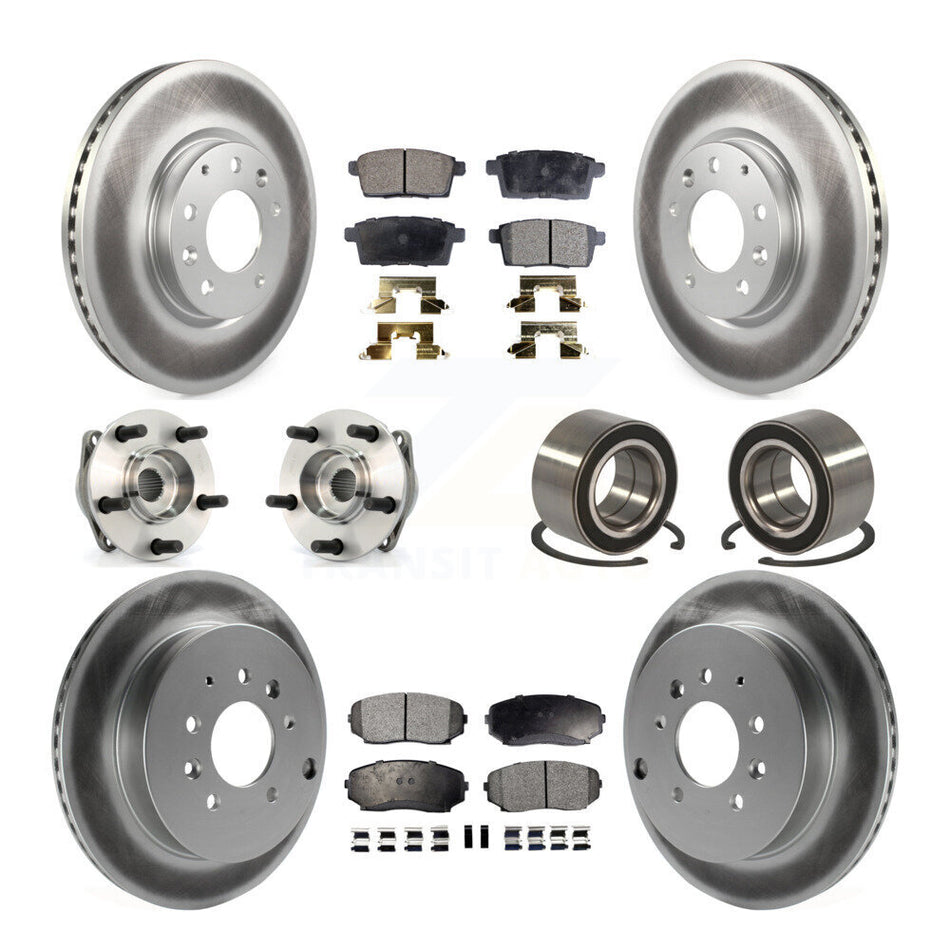 Front Rear Wheel Hub Bearings Assembly Coated Disc Brake Rotors And Ceramic Pads Kit (10Pc) For 2007-2012 Mazda CX-7 AWD KBB-108446