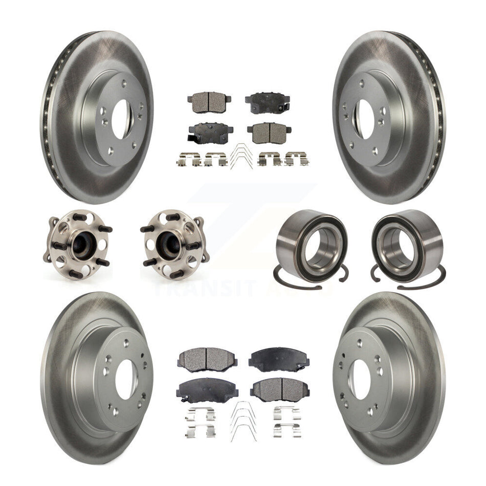 Front Rear Wheel Hub Bearings Assembly Coated Disc Brake Rotors And Ceramic Pads Kit (10Pc) For Honda Accord KBB-108447