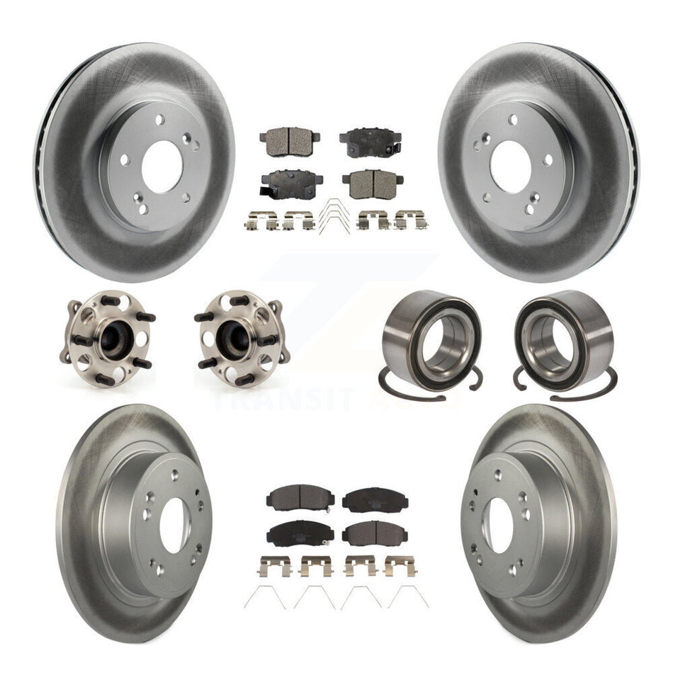Front Rear Wheel Hub Bearings Assembly Coated Disc Brake Rotors And Ceramic Pads Kit (10Pc) For Honda Accord Acura TSX KBB-108448