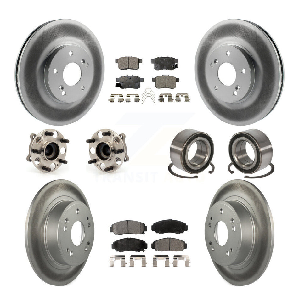 Front Rear Wheel Hub Bearings Assembly Coated Disc Brake Rotors And Ceramic Pads Kit (10Pc) For Honda Accord Acura TSX KBB-108449