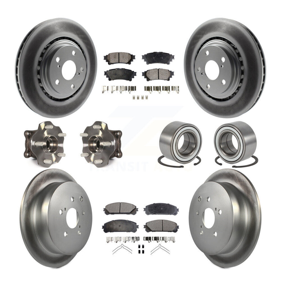 Front Rear Wheel Hub Bearings Assembly Coated Disc Brake Rotors And Ceramic Pads Kit (10Pc) For Lexus RX350 Toyota Highlander RX450h KBB-108452