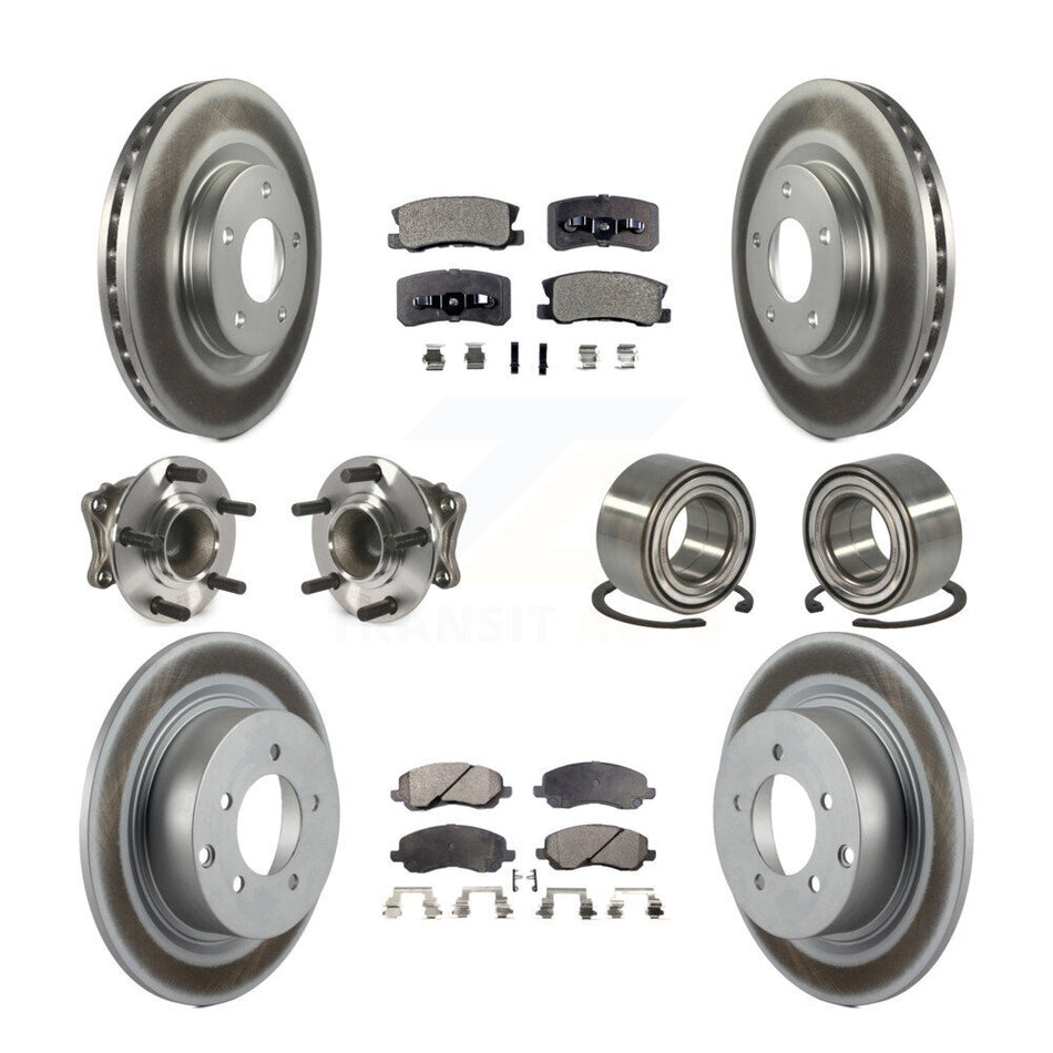 Front Rear Wheel Hub Bearings Assembly Coated Disc Brake Rotors And Ceramic Pads Kit (10Pc) For Mitsubishi Outlander FWD with 2.4L KBB-108457