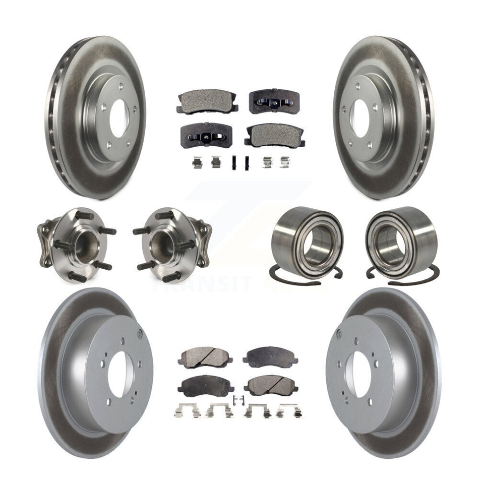 Front Rear Wheel Hub Bearings Assembly Coated Disc Brake Rotors And Ceramic Pads Kit (10Pc) For Mitsubishi Outlander KBB-108458