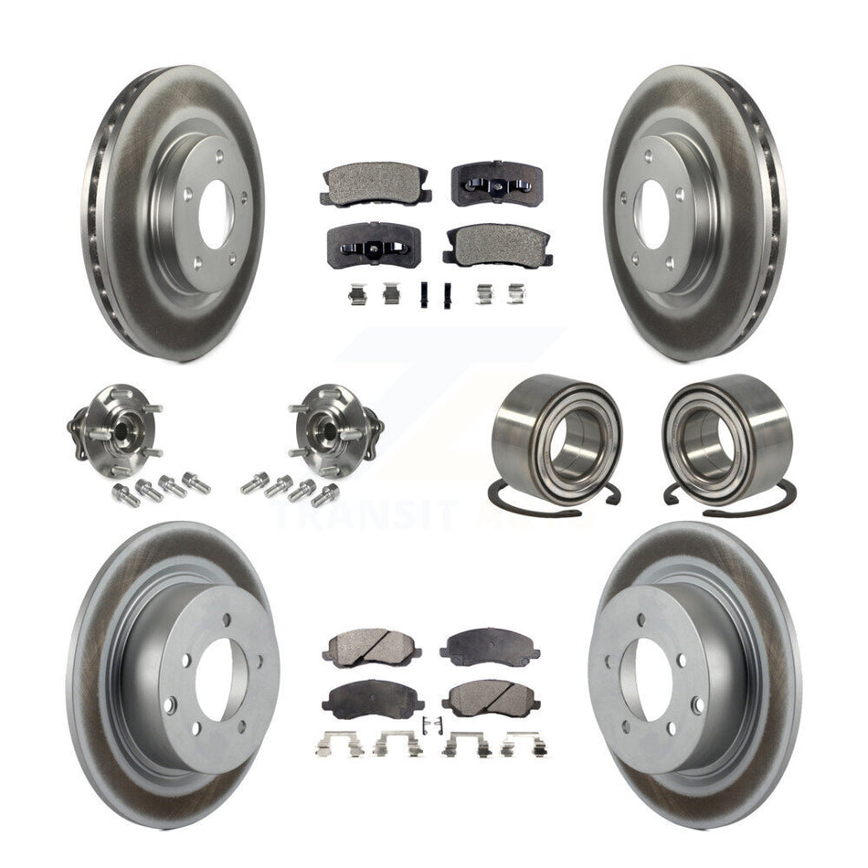 Front Rear Wheel Hub Bearings Assembly Coated Disc Brake Rotors And Ceramic Pads Kit (10Pc) For Mitsubishi Outlander Without 7 Passenger Seating KBB-108459