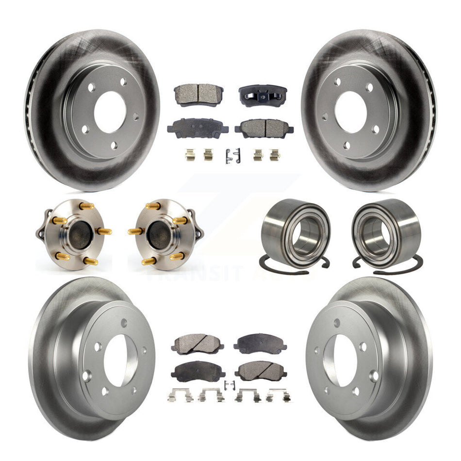 Front Rear Wheel Hub Bearings Assembly Coated Disc Brake Rotors And Ceramic Pads Kit (10Pc) For Mitsubishi Lancer KBB-108466