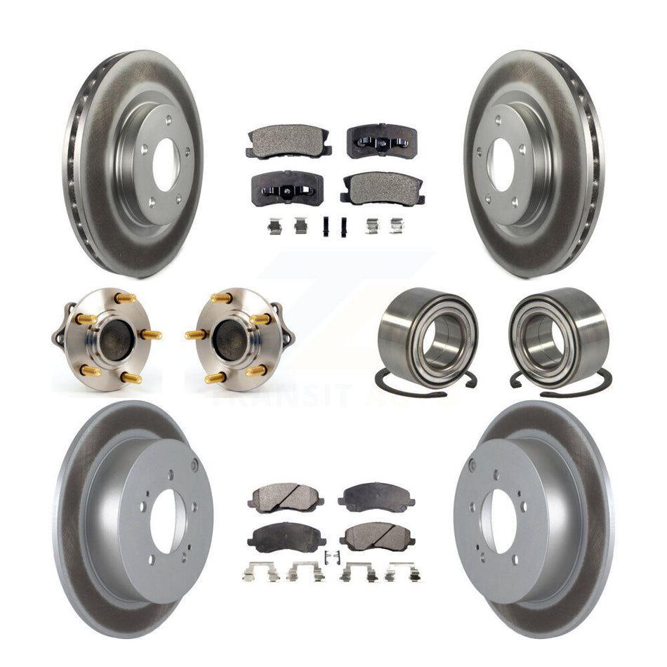 Front Rear Wheel Hub Bearings Assembly Coated Disc Brake Rotors And Ceramic Pads Kit (10Pc) For 2011 Mitsubishi Outlander FWD with 3.0L Without 7 Passenger Seating KBB-108469