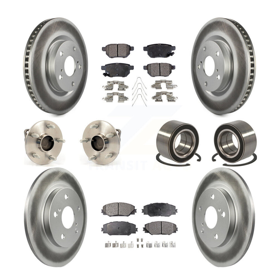 Front Rear Wheel Hub Bearings Assembly Coated Disc Brake Rotors And Ceramic Pads Kit (10Pc) For 2009-2013 Toyota Matrix S with FWD 2.4L KBB-108478