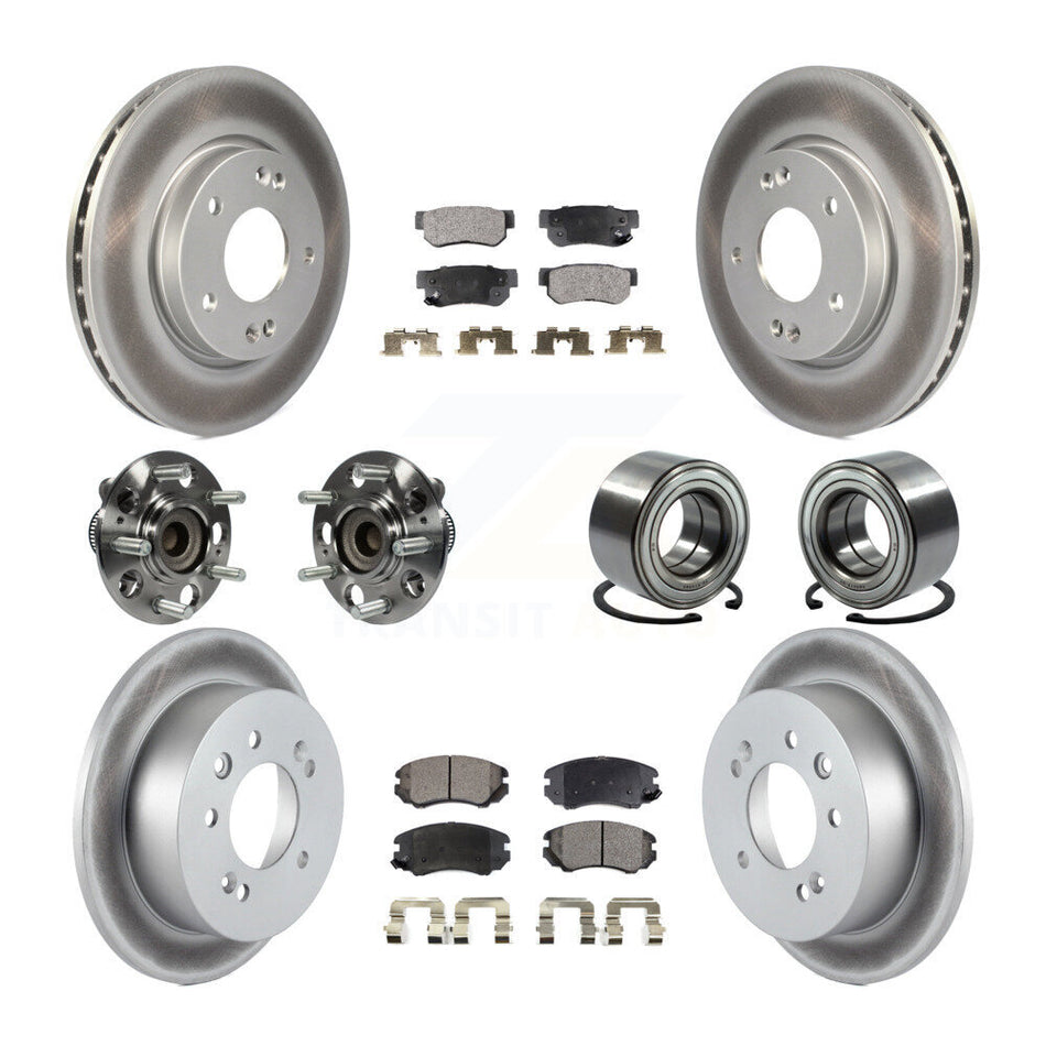 Front Rear Wheel Hub Bearings Assembly Coated Disc Brake Rotors And Ceramic Pads Kit (10Pc) For Hyundai Elantra KBB-108483