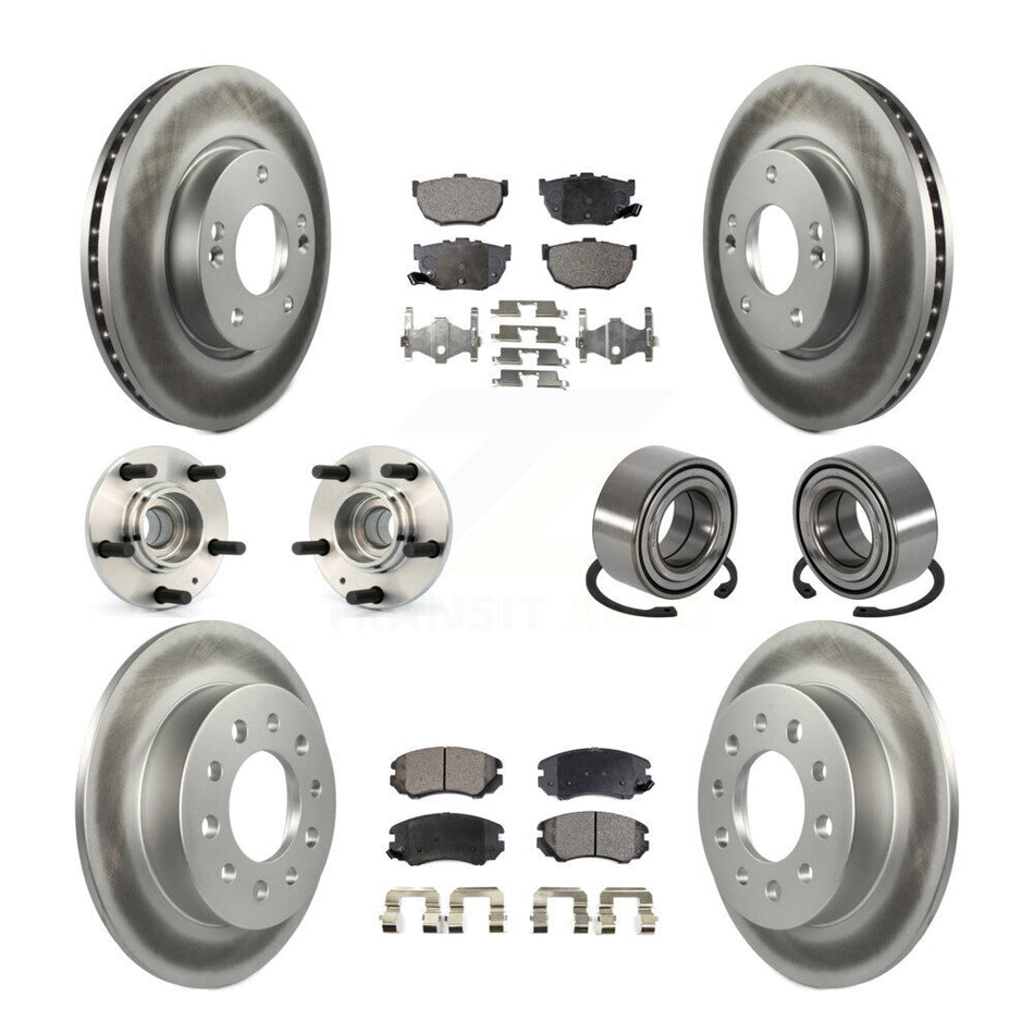 Front Rear Wheel Hub Bearings Assembly Coated Disc Brake Rotors And Ceramic Pads Kit (10Pc) For Hyundai Tiburon KBB-108484
