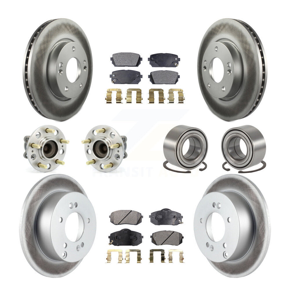 Front Rear Wheel Hub Bearings Assembly Coated Disc Brake Rotors And Ceramic Pads Kit (10Pc) For 2010-2012 Kia Rondo KBB-108510