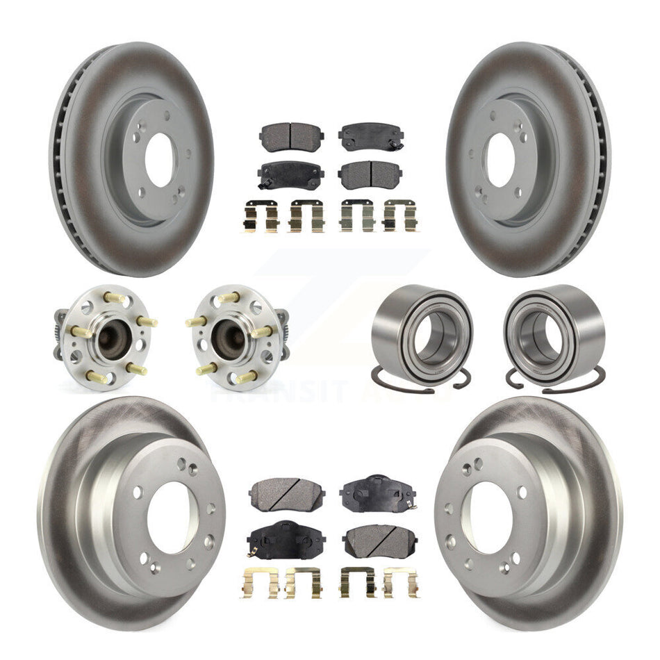 Front Rear Wheel Hub Bearings Assembly Coated Disc Brake Rotors And Ceramic Pads Kit (10Pc) For Kia Sportage Hyundai Tucson FWD KBB-108514