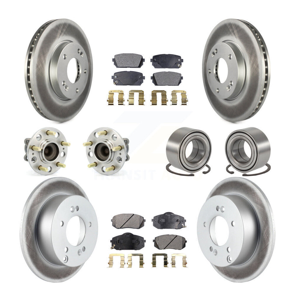 Front Rear Wheel Hub Bearings Assembly Coated Disc Brake Rotors And Ceramic Pads Kit (10Pc) For 2008-2009 Kia Rondo KBB-108518