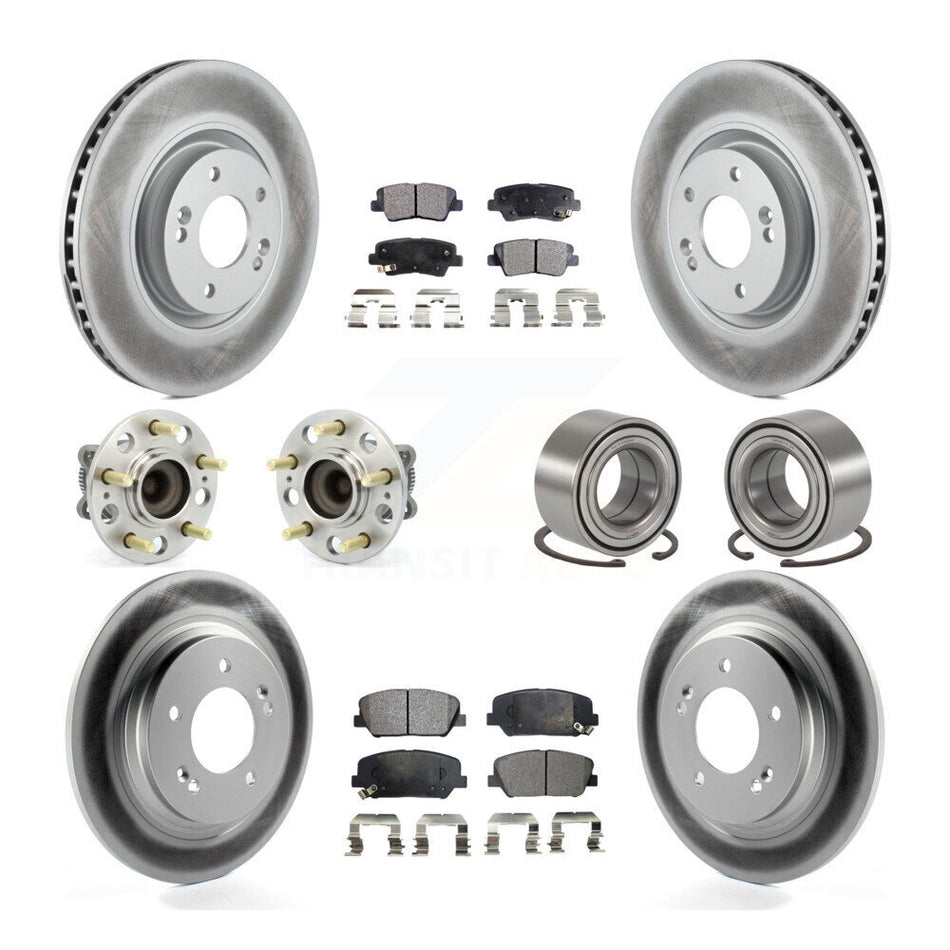 Front Rear Wheel Hub Bearings Assembly Coated Disc Brake Rotors And Ceramic Pads Kit (10Pc) For 2013 Kia Optima 2.0L With Electric Parking KBB-108520