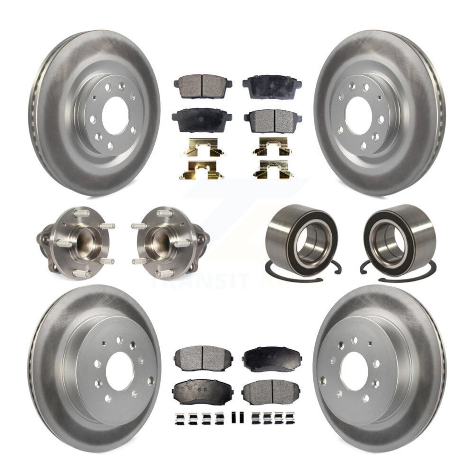 Front Rear Wheel Hub Bearings Assembly Coated Disc Brake Rotors And Ceramic Pads Kit (10Pc) For 2007-2015 Mazda CX-9 FWD KBB-108542