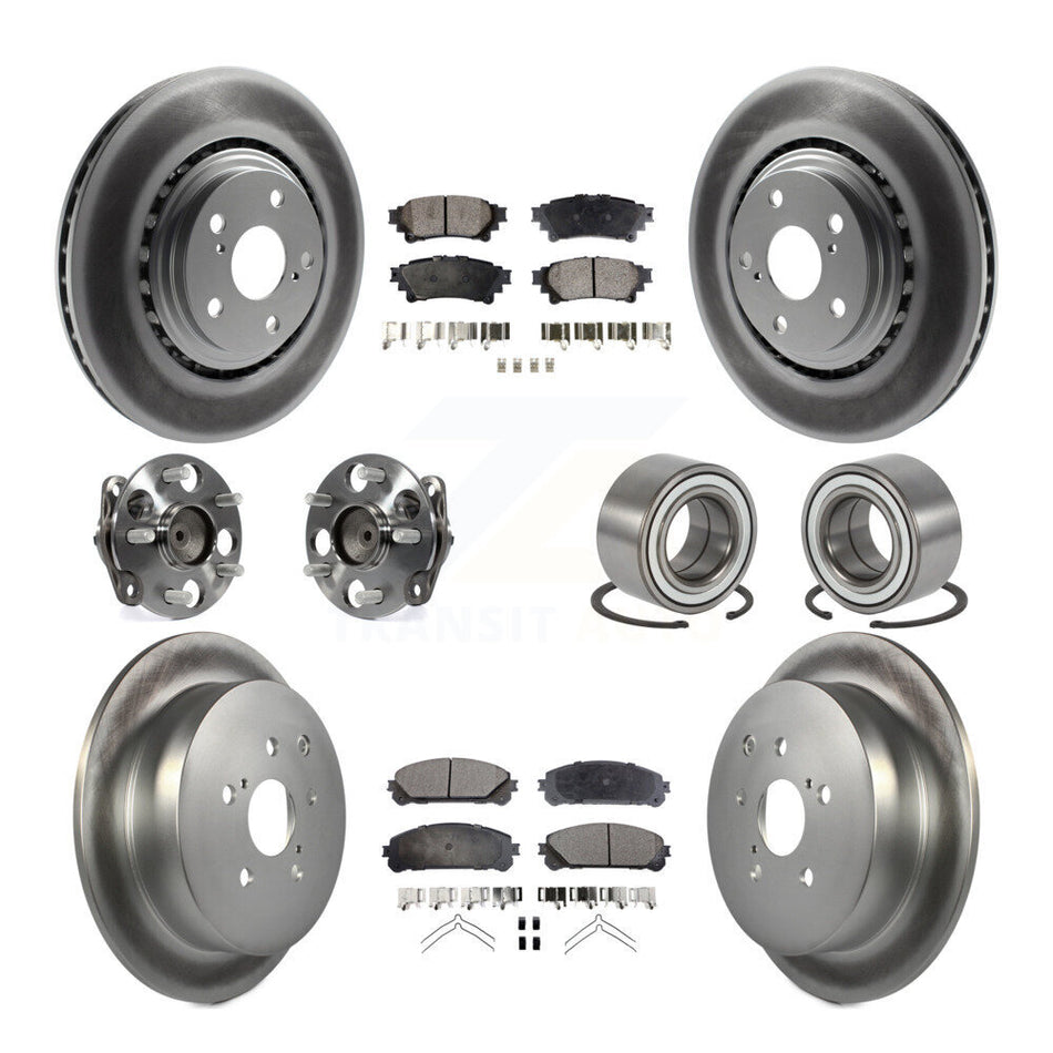 Front Rear Wheel Hub Bearings Assembly Coated Disc Brake Rotors And Ceramic Pads Kit (10Pc) For 2011-2020 Toyota Sienna FWD KBB-108543