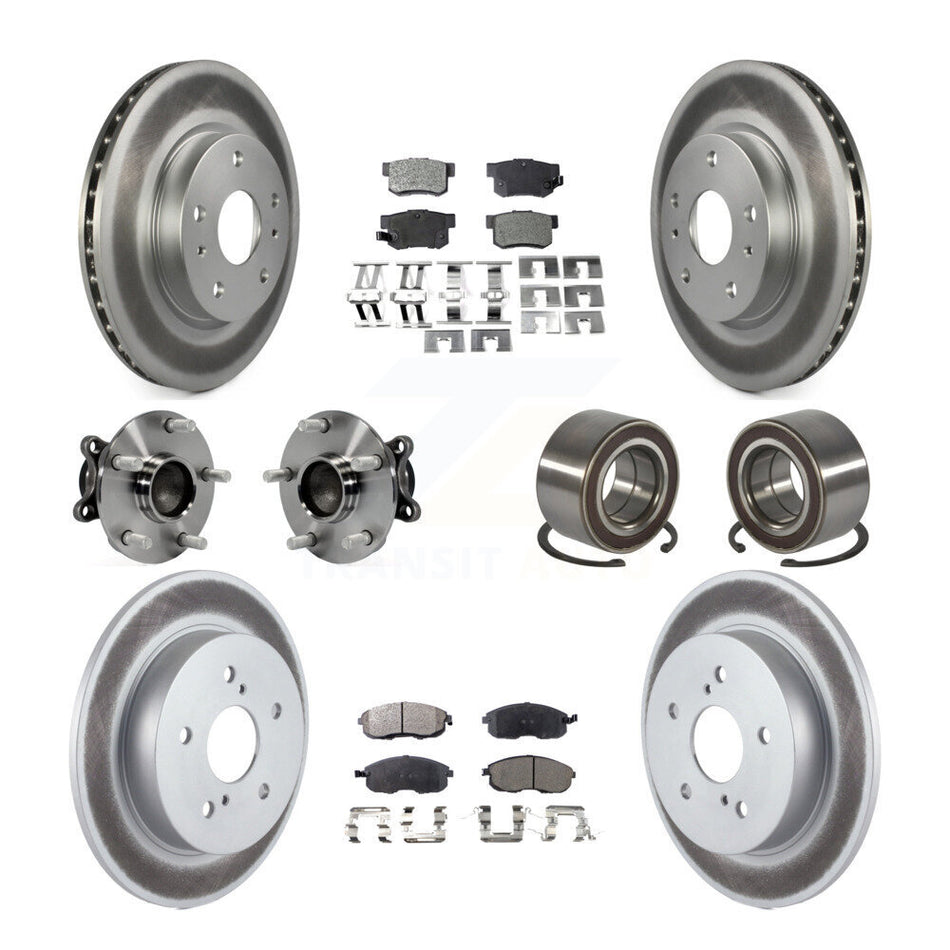 Front Rear Wheel Hub Bearings Assembly Coated Disc Brake Rotors And Ceramic Pads Kit (10Pc) For 2008-2013 Suzuki SX4 FWD KBB-108552