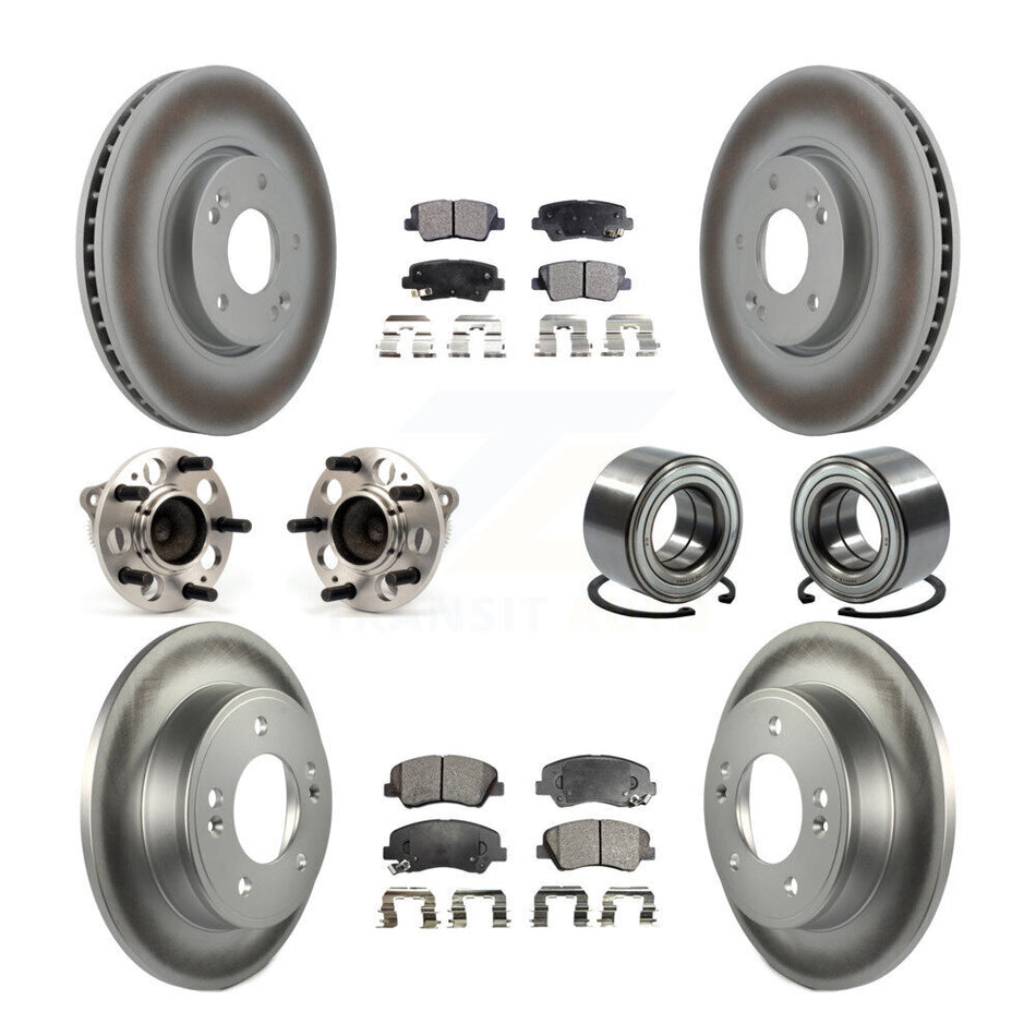 Front Rear Wheel Hub Bearings Assembly Coated Disc Brake Rotors And Ceramic Pads Kit (10Pc) For 2015 Hyundai Veloster Tech RE FLEX SE KBB-108555