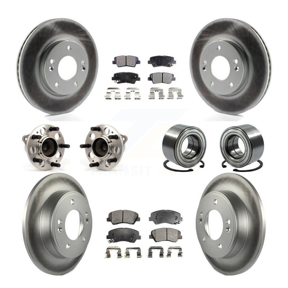 Front Rear Wheel Hub Bearings Assembly Coated Disc Brake Rotors And Ceramic Pads Kit (10Pc) For Hyundai Elantra Kia Forte Veloster GT Forte5 Coupe Koup KBB-108559
