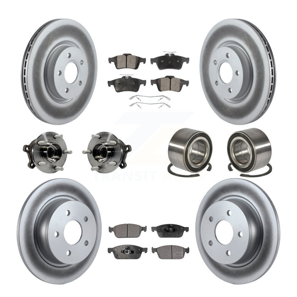 Front Rear Wheel Hub Bearings Assembly Coated Disc Brake Rotors And Ceramic Pads Kit (10Pc) For 2013-2016 Ford Escape AWD with 2.0L 1.6L KBB-108570