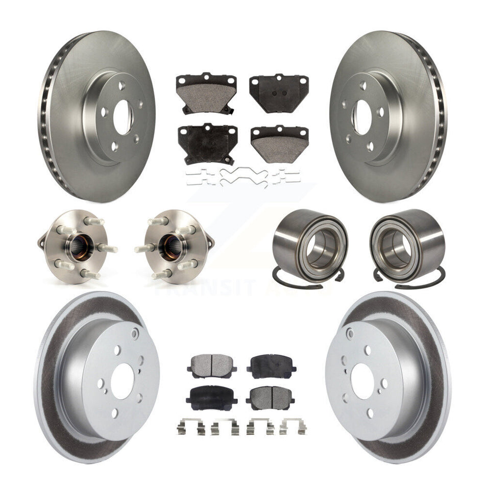 Front Rear Wheel Hub Bearings Assembly Coated Disc Brake Rotors And Ceramic Pads Kit (10Pc) For 2003-2006 Toyota Matrix Pontiac Vibe AWD KBB-108584