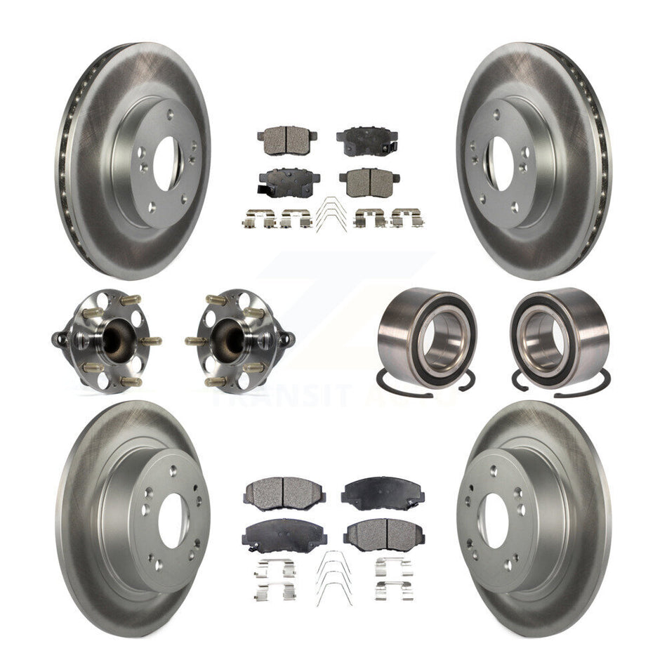 Front Rear Wheel Hub Bearings Assembly Coated Disc Brake Rotors And Ceramic Pads Kit (10Pc) For Honda Accord KBB-108585