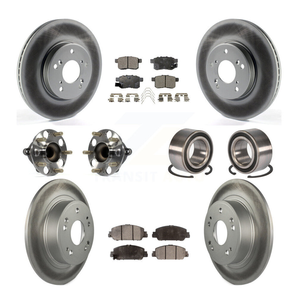 Front Rear Wheel Hub Bearings Assembly Coated Disc Brake Rotors And Ceramic Pads Kit (10Pc) For Honda Accord KBB-108587