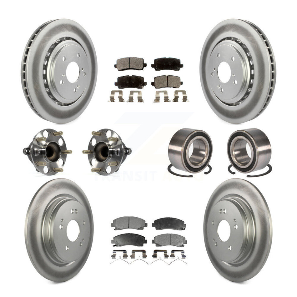 Front Rear Wheel Hub Bearings Assembly Coated Disc Brake Rotors And Ceramic Pads Kit (10Pc) For 2015-2019 Acura TLX FWD KBB-108588