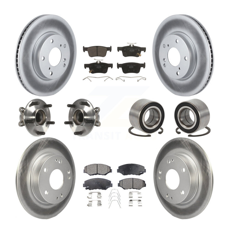 Front Rear Wheel Hub Bearings Assembly Coated Disc Brake Rotors And Ceramic Pads Kit (10Pc) For Honda Civic KBB-108595