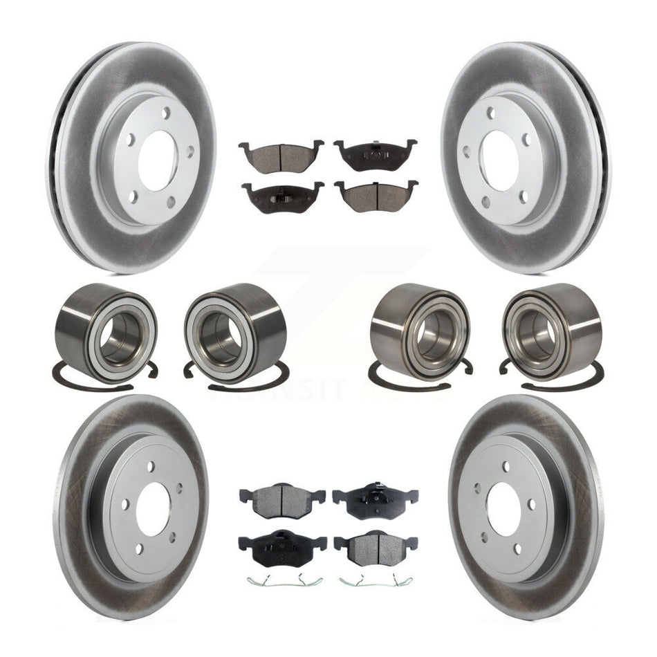 Front Rear Wheel Bearings Coated Disc Brake Rotors And Ceramic Pads Kit (10Pc) For Ford Escape Mazda Tribute Mercury Mariner KBB-108617