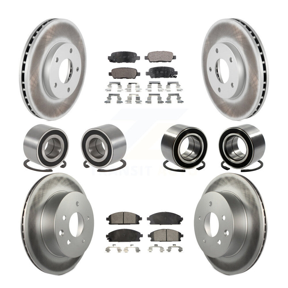 Front Rear Wheel Bearings Coated Disc Brake Rotors And Ceramic Pads Kit (10Pc) For 2005-2006 Nissan X-Trail FWD KBB-108637
