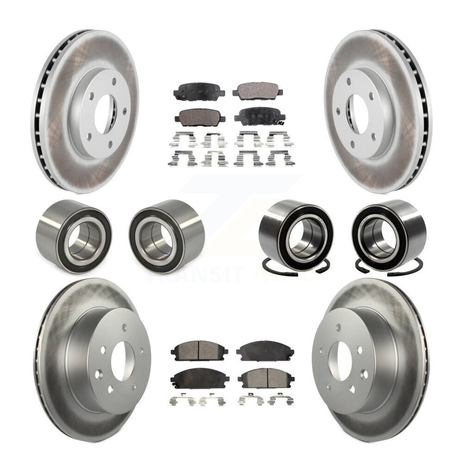 Front Rear Wheel Bearings Coated Disc Brake Rotors And Ceramic Pads Kit (10Pc) For Nissan X-Trail KBB-108638
