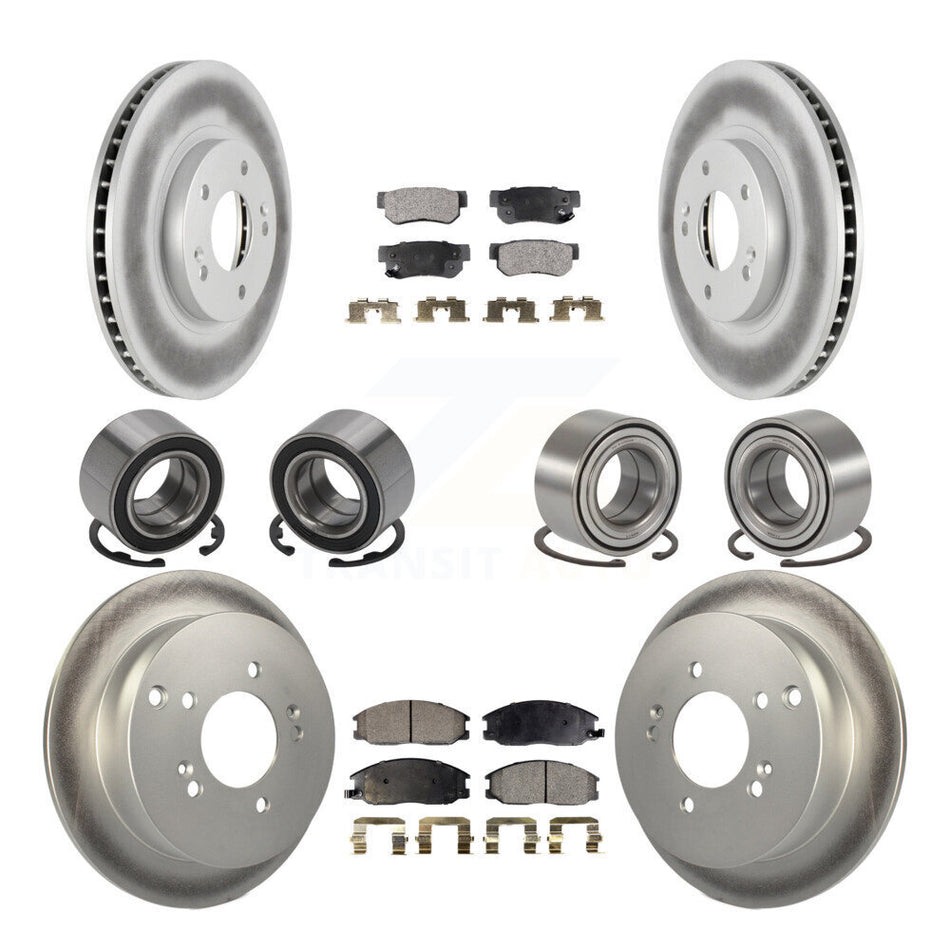 Front Rear Wheel Bearings Coated Disc Brake Rotors And Ceramic Pads Kit (10Pc) For Hyundai Santa Fe With 294mm Diameter Rotor KBB-108652