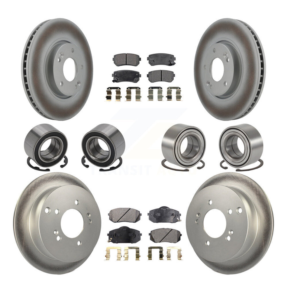 Front Rear Wheel Bearings Coated Disc Brake Rotors And Ceramic Pads Kit (10Pc) For Hyundai Tucson Kia Sportage AWD KBB-108653