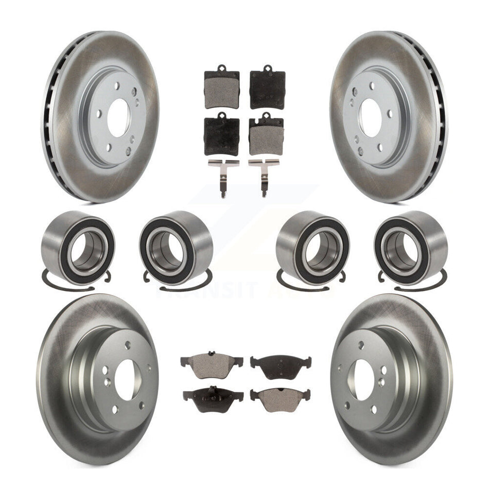 Front Rear Wheel Bearings Coated Disc Brake Rotors And Ceramic Pads Kit (10Pc) For 1998-2002 Mercedes-Benz E320 4Matic with Sedan KBB-108656