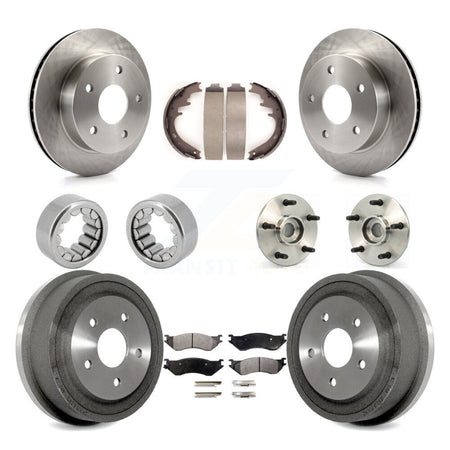 Front Rear Hub Bearings Disc Brake Rotors And Pads Shoes Kit (10Pc) For Dodge Ram 1500 KBB-108722