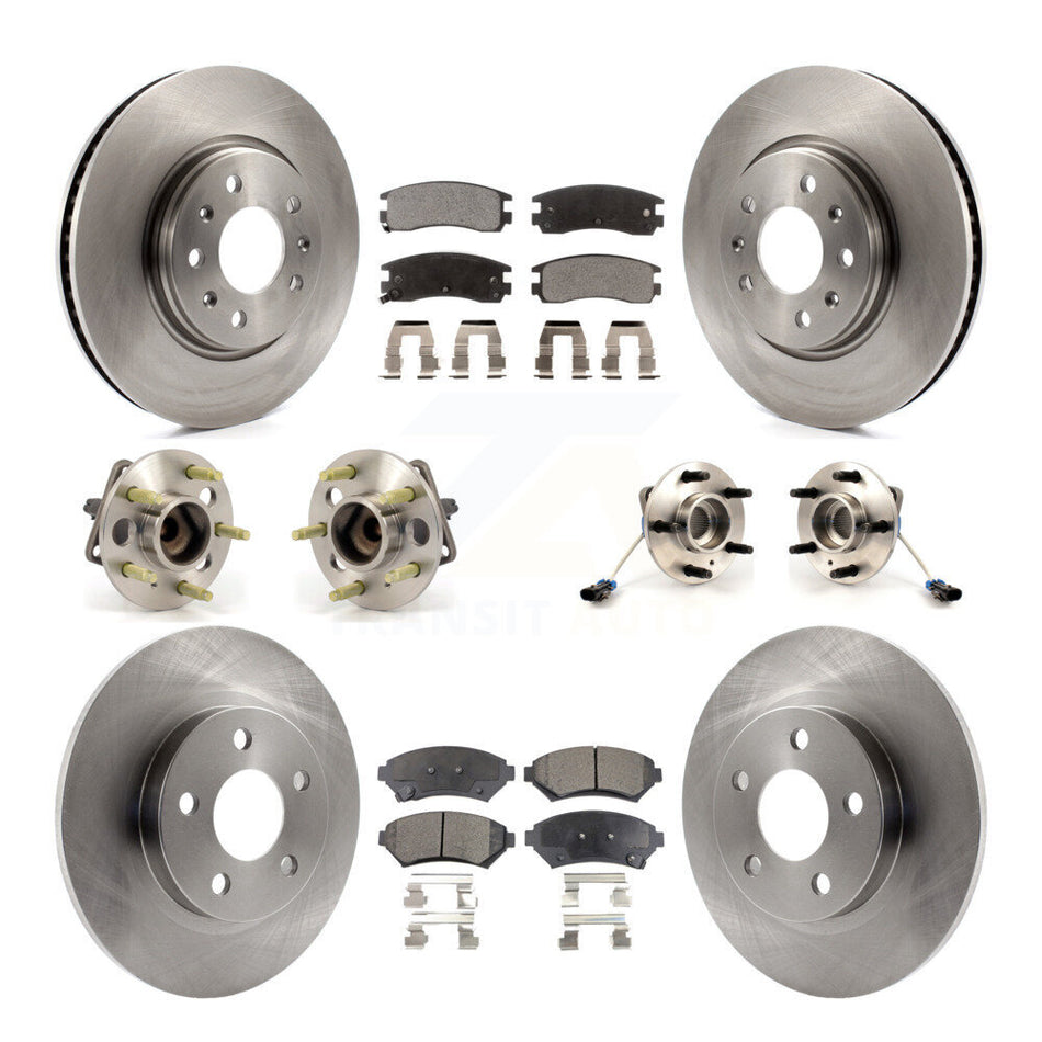 Front Rear Hub Bearings Assembly Disc Brake Rotors And Semi-Metallic Pads Kit (10Pc) For 2003-2004 Cadillac Seville With Solid Rotor KBB-108749