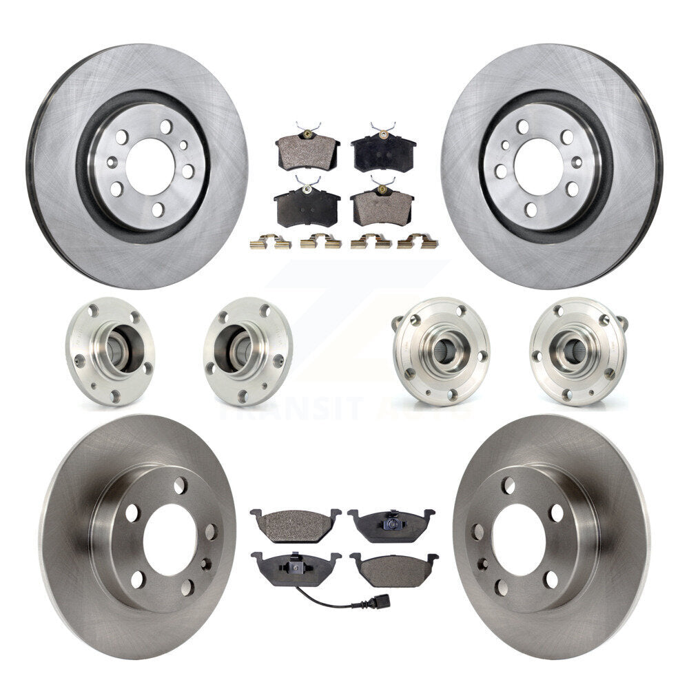Front Rear Hub Bearing Brake Rotor And Pad Kit (10Pc) For 2007-2009 Volkswagen Jetta City KBB-108755