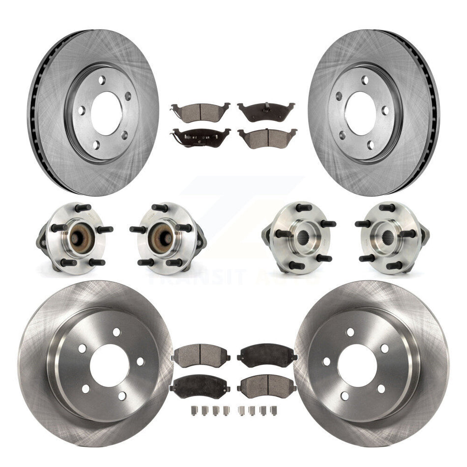 Front Rear Hub Bearings Assembly Disc Brake Rotors And Semi-Metallic Pads Kit (10Pc) For 2006 Dodge Grand Caravan Drum rear brakes with 4-Wheel ABS KBB-108768