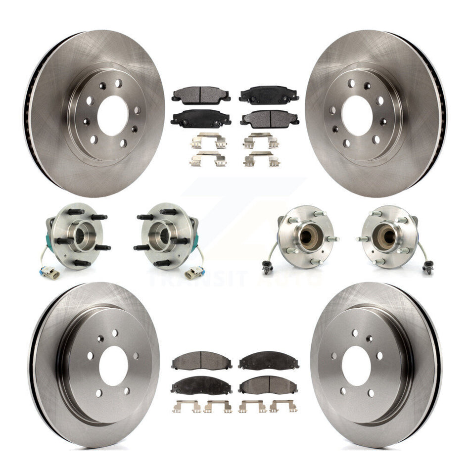 Front Rear Hub Bearings Assembly Disc Brake Rotors And Semi-Metallic Pads Kit (10Pc) For Cadillac CTS With Standard Suspension KBB-108780