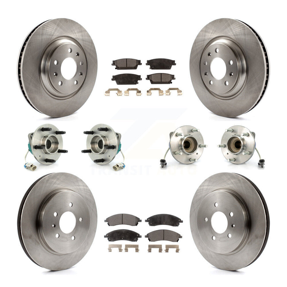 Front Rear Hub Bearings Assembly Disc Brake Rotors And Semi-Metallic Pads Kit (10Pc) For 2006-2007 Cadillac CTS Base With Sport Suspension 323mm Diameter Rotor KBB-108781