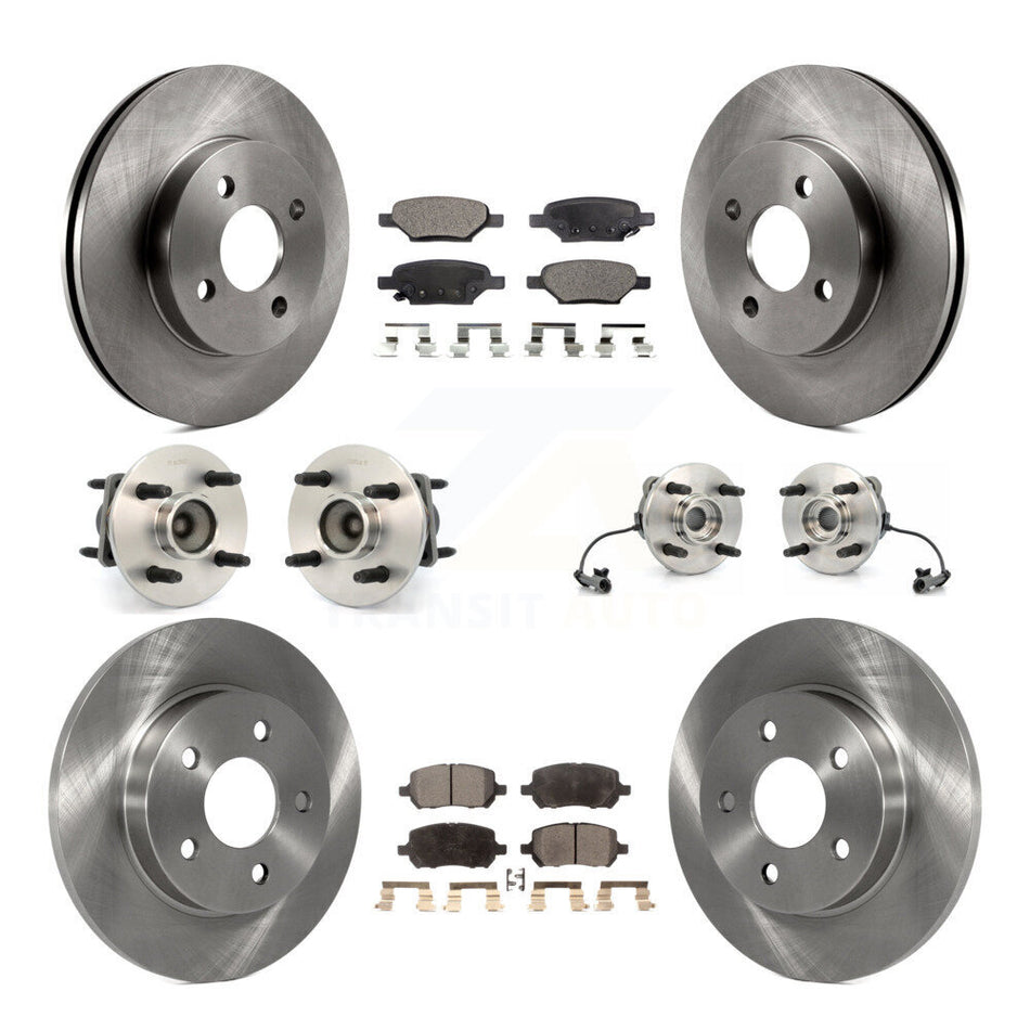 Front Rear Hub Bearings Assembly Disc Brake Rotors And Semi-Metallic Pads Kit (10Pc) For 2007-2010 Pontiac G5 4-Wheel ABS With Drum Brakes 4 Lug Wheels KBB-108793